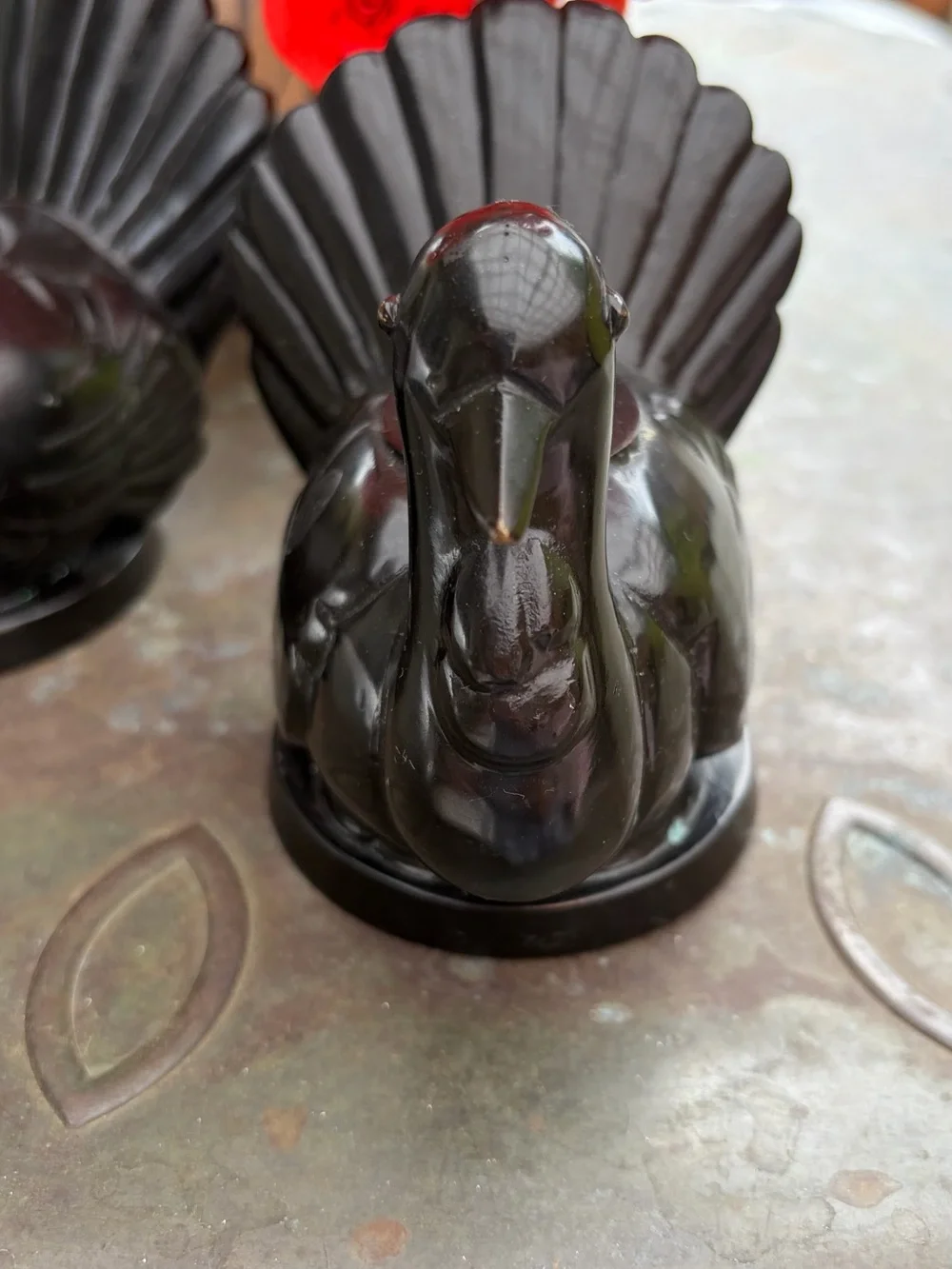 Pair Pottery Barn Black Bronze Turkey Taper Candle Holders Fall Thanksgiving